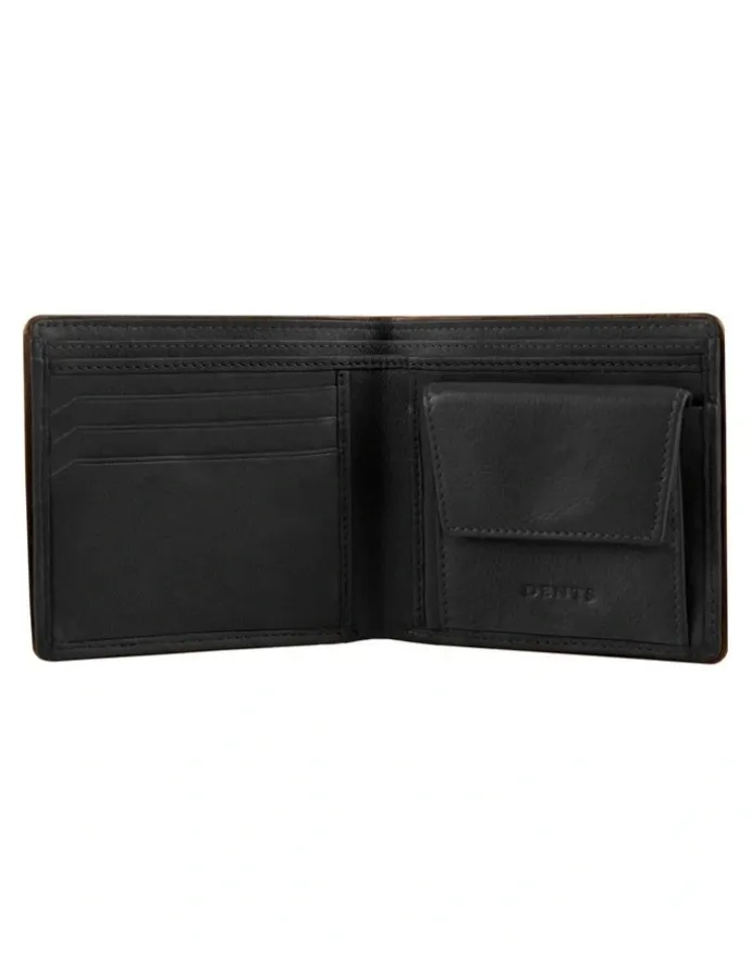 Dents RFID Two-Colour Pebble Grain Leather Billfold Wallet with Coin Purse in Black
