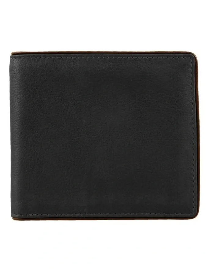 Dents RFID Two-Colour Pebble Grain Leather Billfold Wallet with Coin Purse in Black