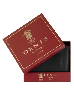 Dents RFID Two-Colour Pebble Grain Leather Card Holder in Black