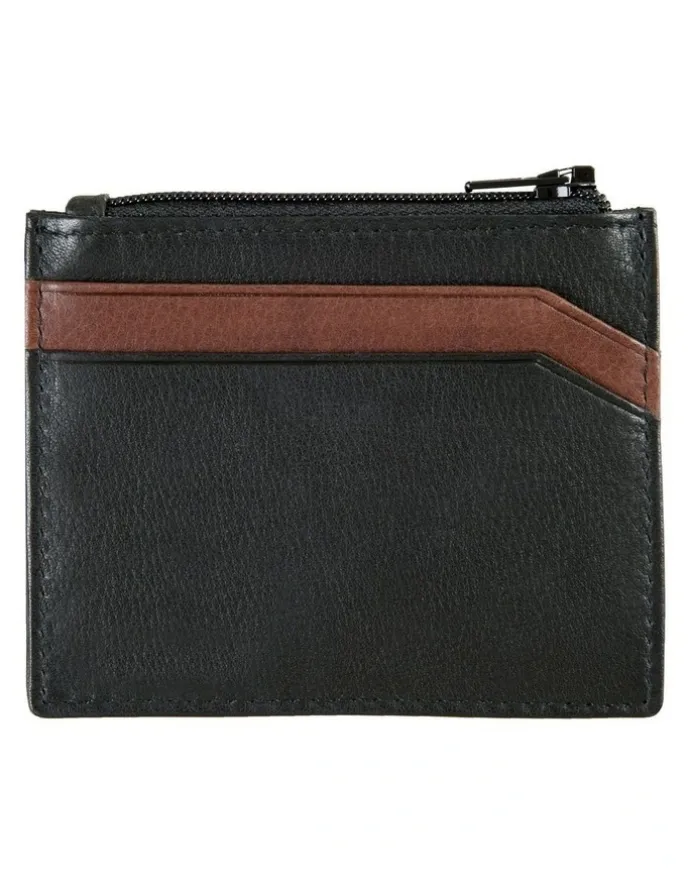 Dents RFID Two-Colour Pebble Grain Leather Card Holder in Black