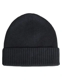Dents Ribbed Wool Beanie in Black