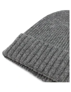 Dents Ribbed Wool Beanie in Charcoal Grey