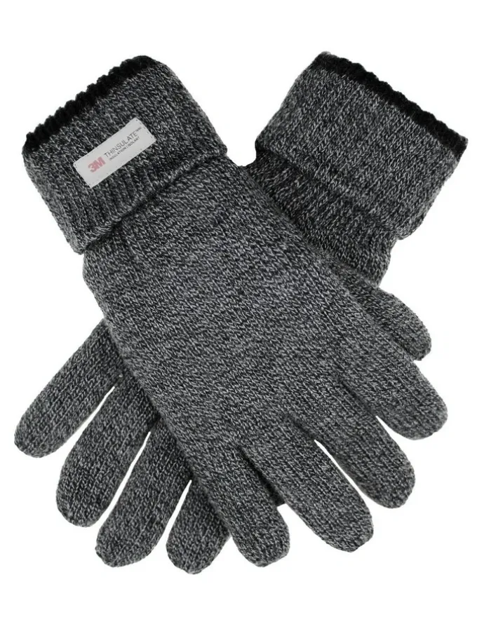 Dents Thinsulate Lined Knit Gloves With Rollover Cuff in Grey