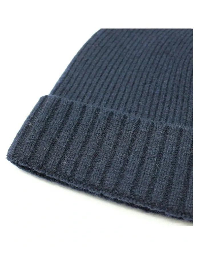 Dents Wool Beanie Winter Rib Fine Knit Warm Hat Ski Turn Up in Navy