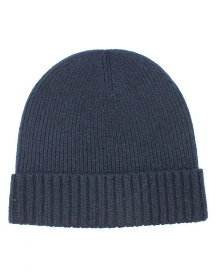 Dents Wool Beanie Winter Rib Fine Knit Warm Hat Ski Turn Up in Navy