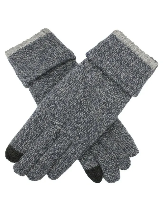 Dents Thinsulate Lined Touchscreen Knit Gloves with Rollover Cuff in Navy Marle