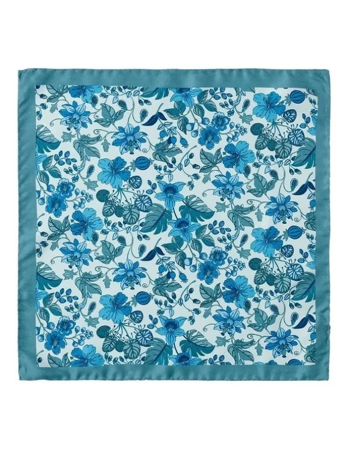 Dom Bagnato Passiflora Pochette Silk Pocket Squares in Teal