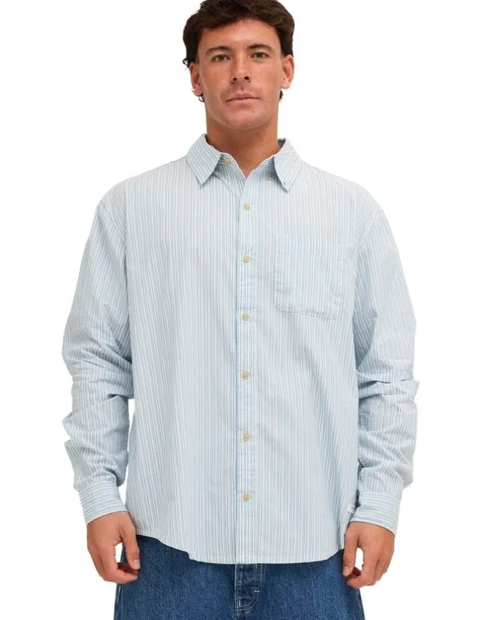 Element Button Down Long Sleeve Shirt Classic Stripes Blue