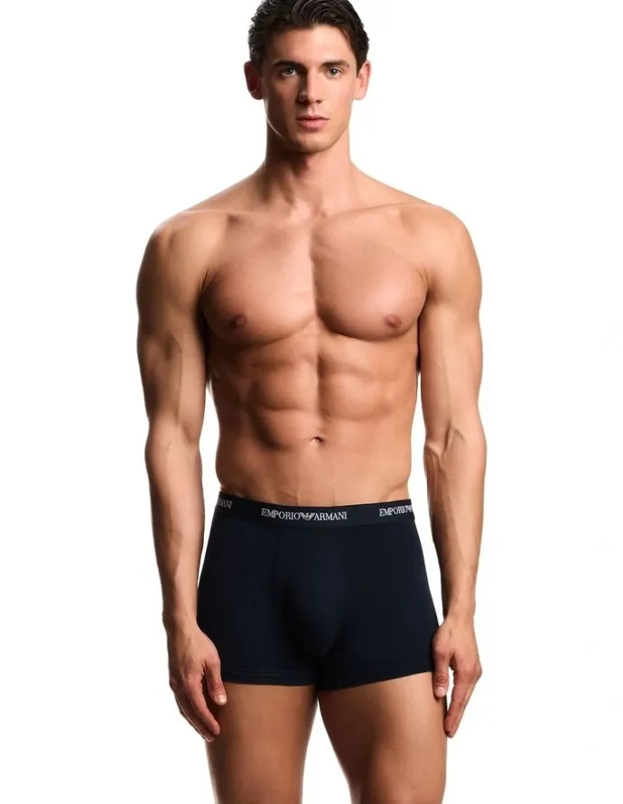 Emporio Armani Core Logo Trunks 3 Pack in Blue