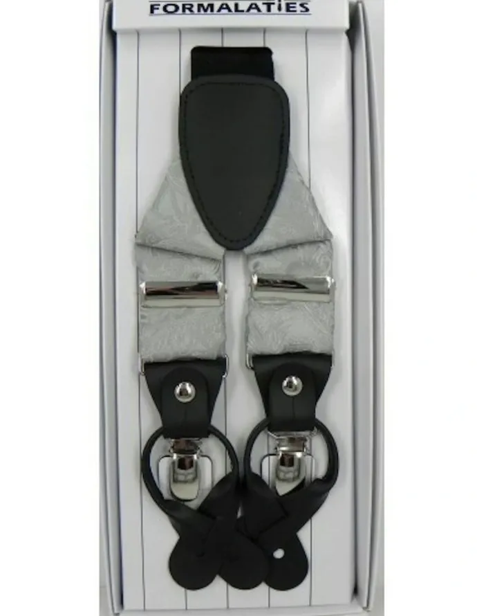 Formalaties Paisley Tapestry Convertible Suspenders Braces Y Back in Platinum
