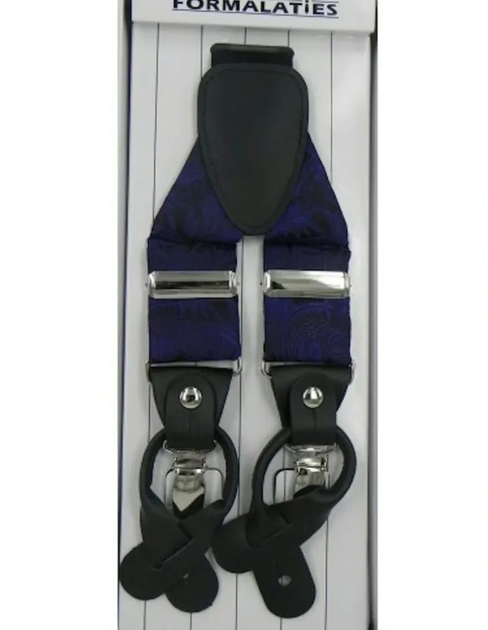 Formalaties Paisley Tapestry Premium Convertible Suspenders Braces Y Back in Purple