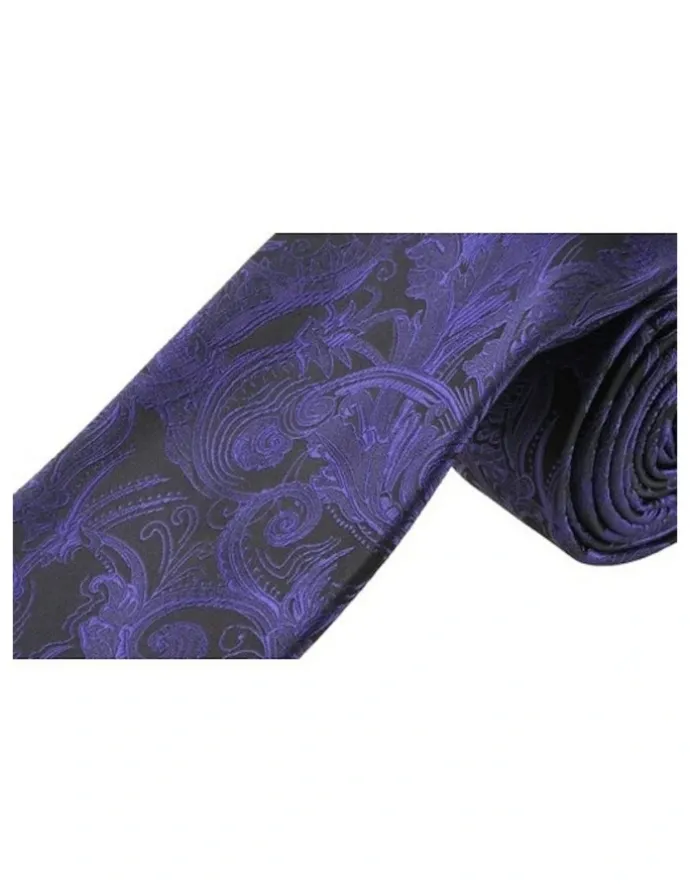 Formalaties Premium Tapestry Slim Skinny Tie 5cm in Purple/Black