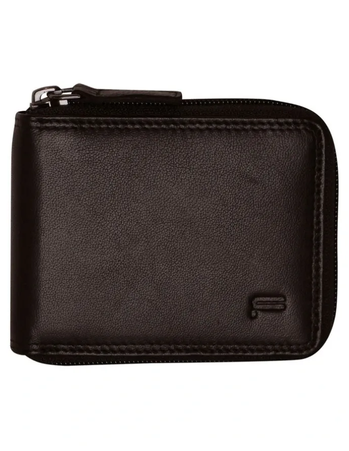 Futura RFID Protected Genuine Leather Wallet Zip Around in Brown