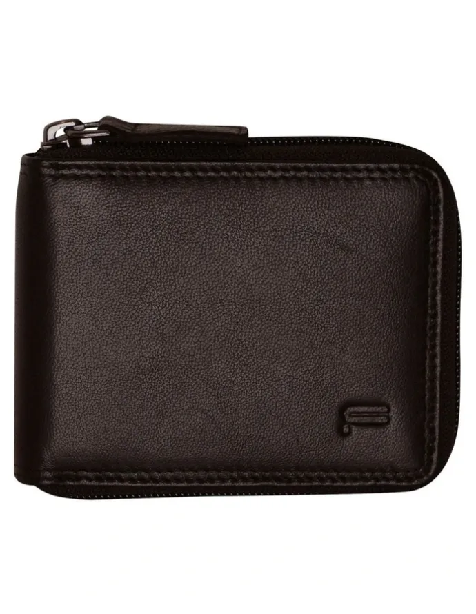 Futura RFID Protected Genuine Leather Wallet Zip Around in Brown