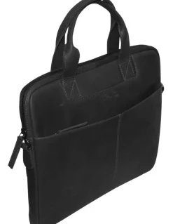 Futura Slimline Leather Laptop Bag with Shoulder Straps in Black
