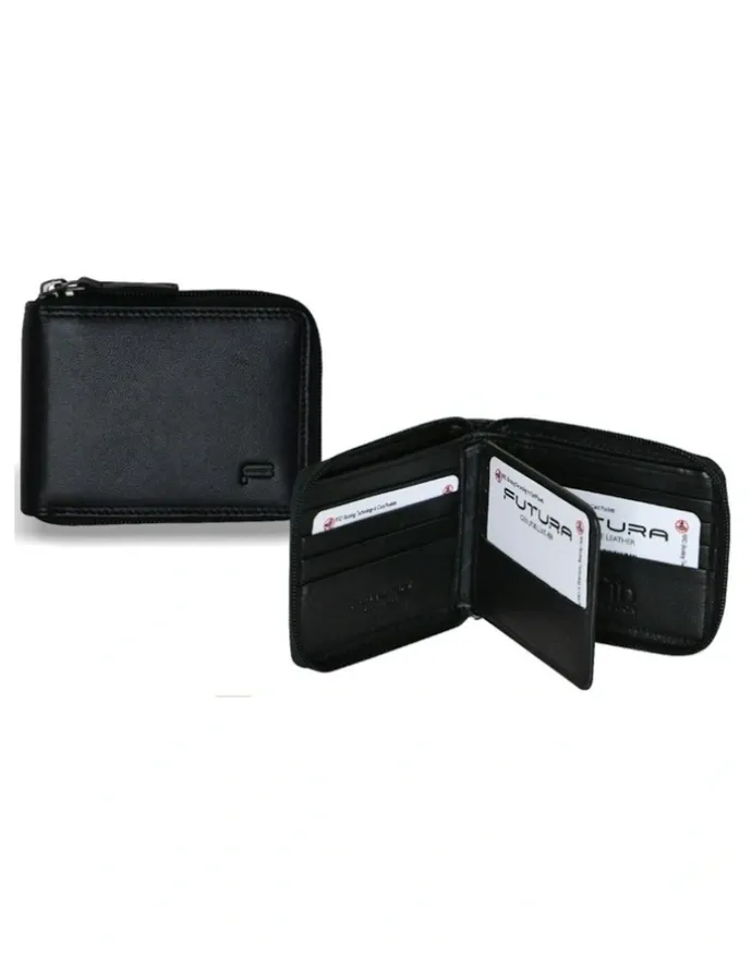 Futura Zip Around Leather Wallet with Rfid Blocking in Black