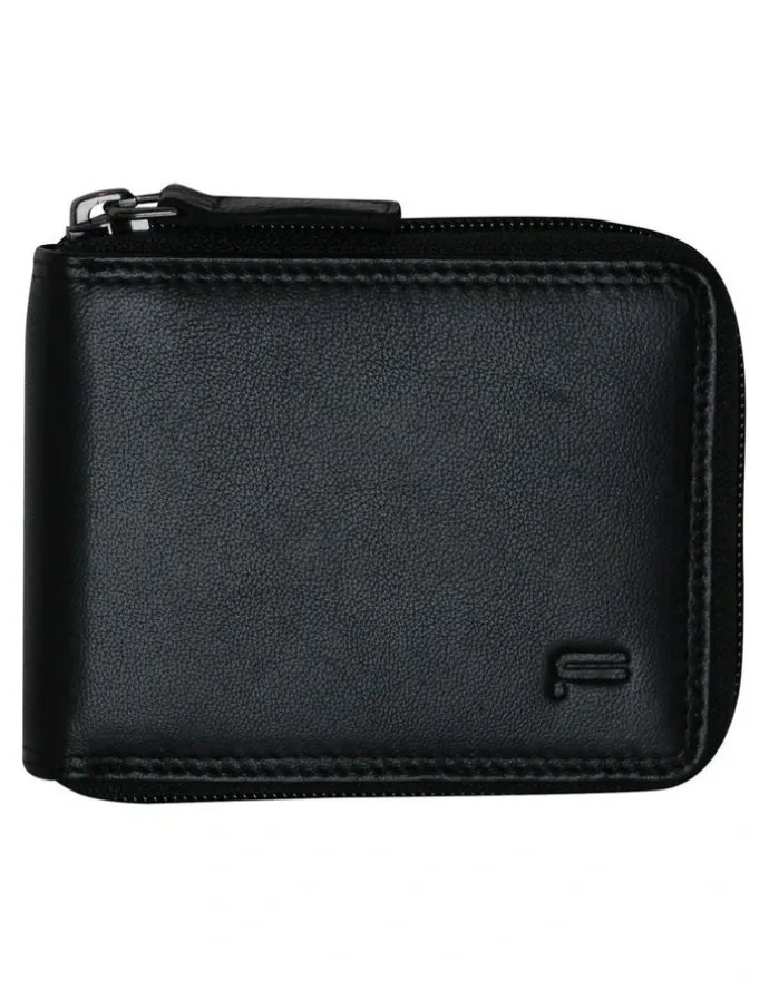Futura Zip Around Leather Wallet with Rfid Blocking in Black