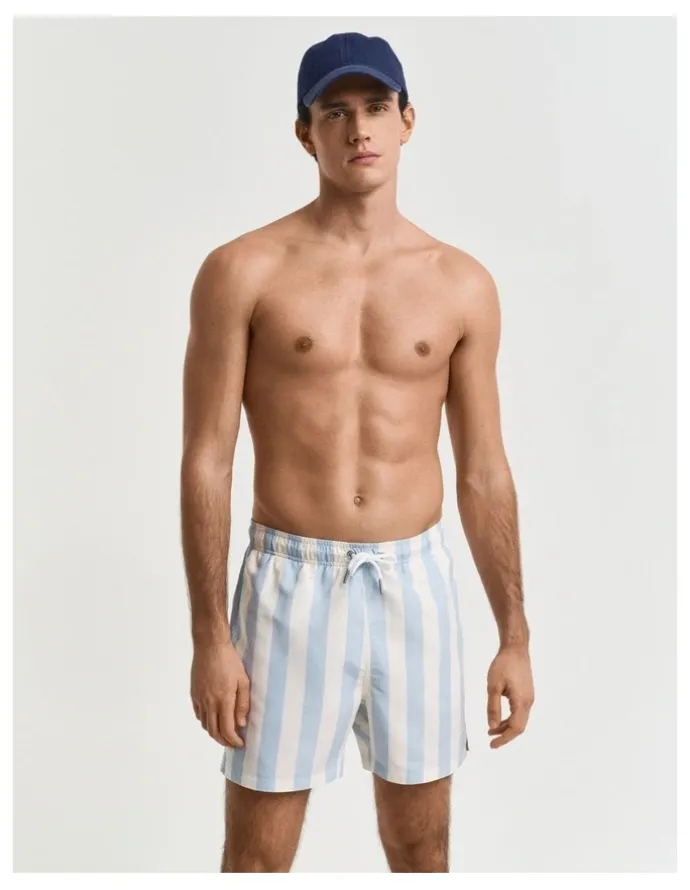 Gant Block Stripe Swim Shorts in Fresh Blue