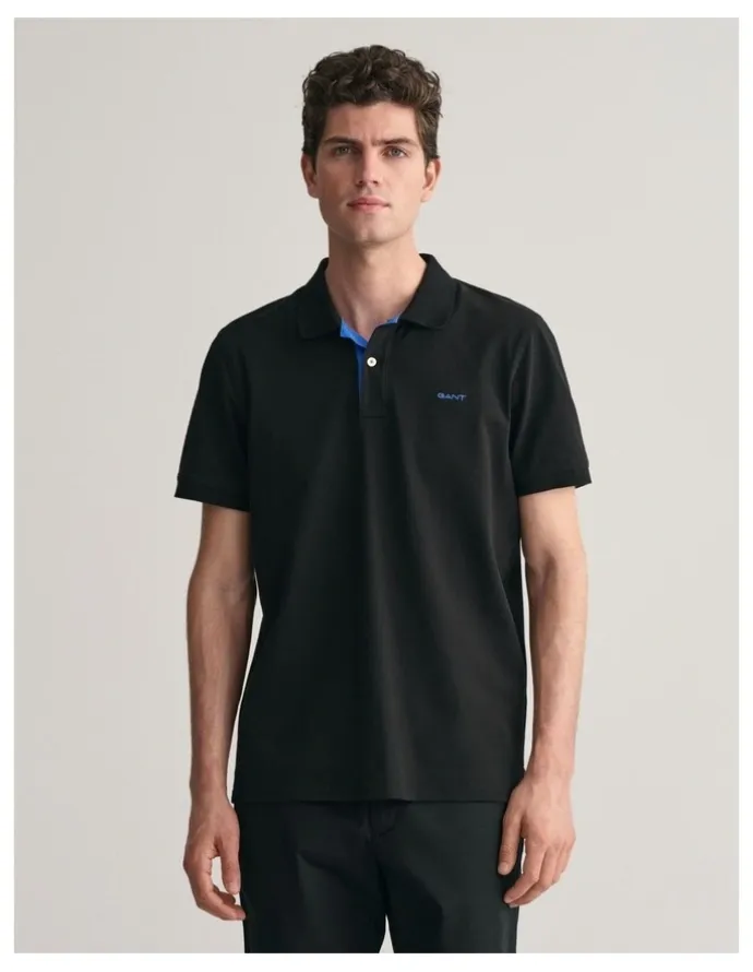 Gant Contrast Pique Polo Shirt in Black