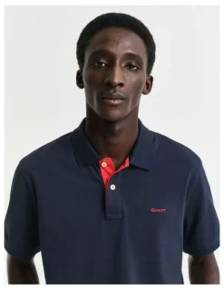 Gant Contrast Pique Polo Shirt in Evening Blue
