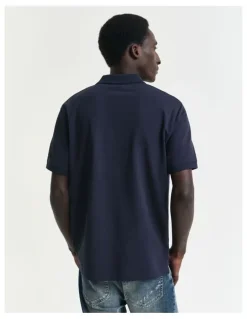 Gant Contrast Pique Polo Shirt in Evening Blue