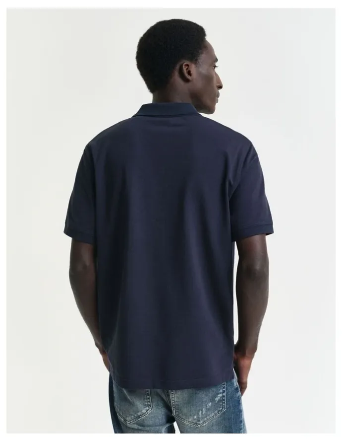 Gant Contrast Pique Polo Shirt in Evening Blue