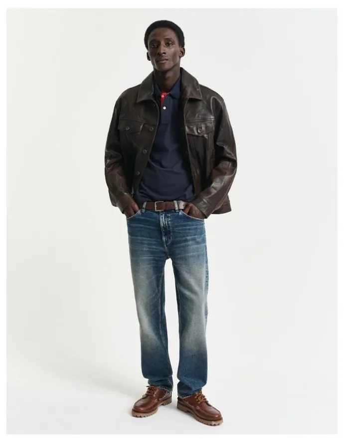 Gant Contrast Pique Polo Shirt in Evening Blue