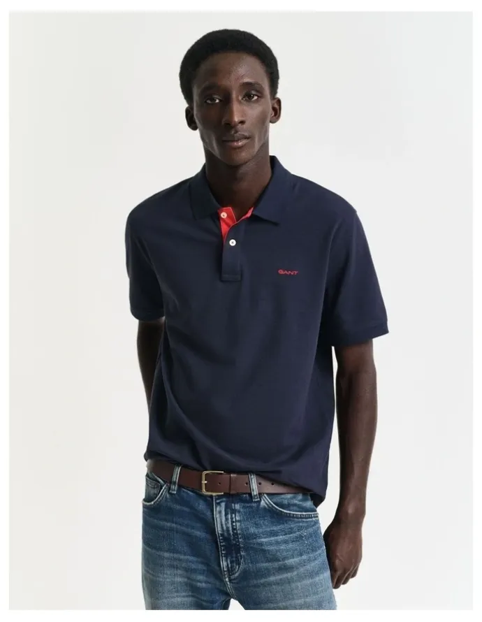 Gant Contrast Pique Polo Shirt in Evening Blue
