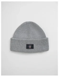 Gant Cotton Blend Ribbed Beanie in Grey Melange