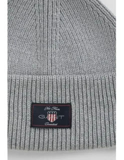 Gant Cotton Blend Ribbed Beanie in Grey Melange