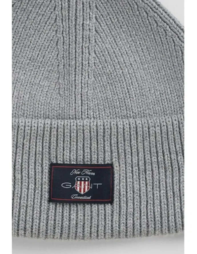 Gant Cotton Blend Ribbed Beanie in Grey Melange
