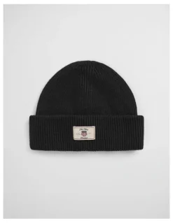Gant Cotton Blend Ribbed Beanie in Black