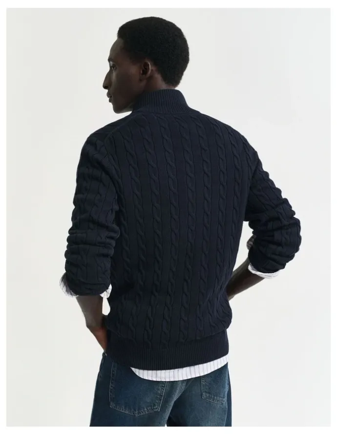 Gant Cotton Cable Half-Zip Knit in Evening Blue