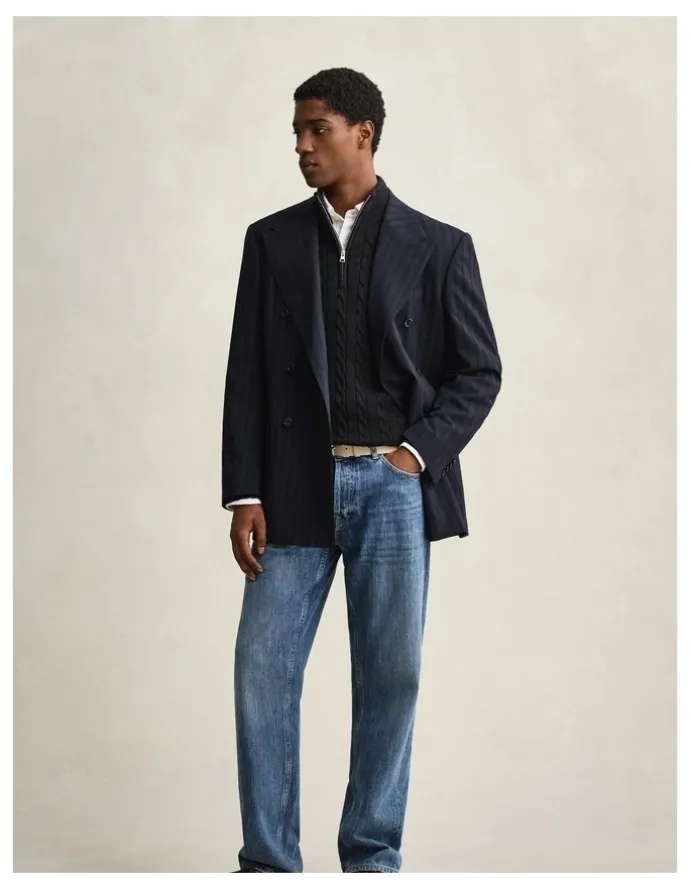 Gant Cotton Cable Half-Zip Knit in Black