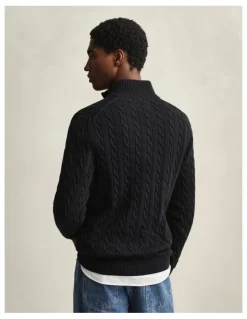 Gant Cotton Cable Half-Zip Knit in Black