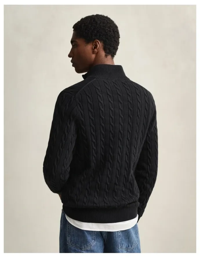 Gant Cotton Cable Half-Zip Knit in Black