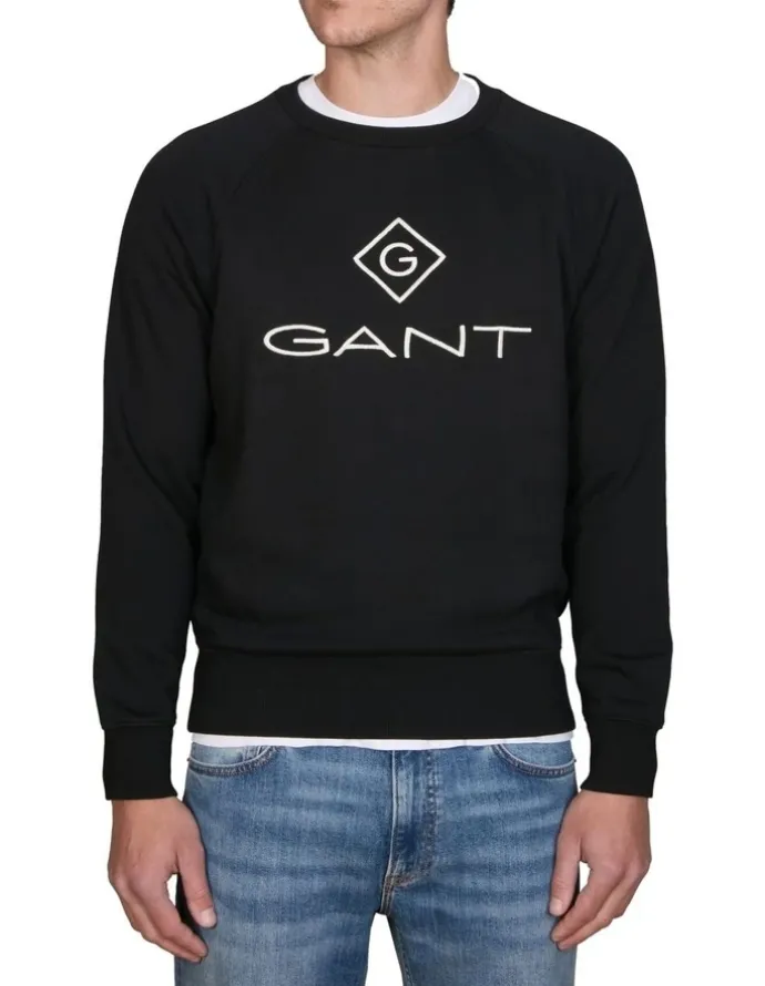 Gant Diamond Crew Neck Sweatshirt in Black
