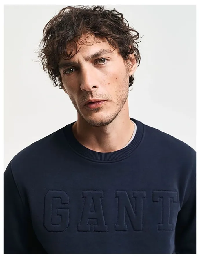 Gant Embossed Crew Neck Sweatshirt in Evening Blue