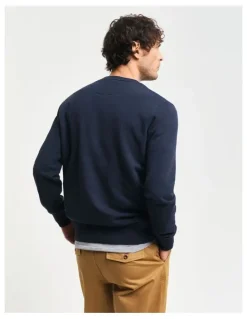 Gant Embossed Crew Neck Sweatshirt in Evening Blue