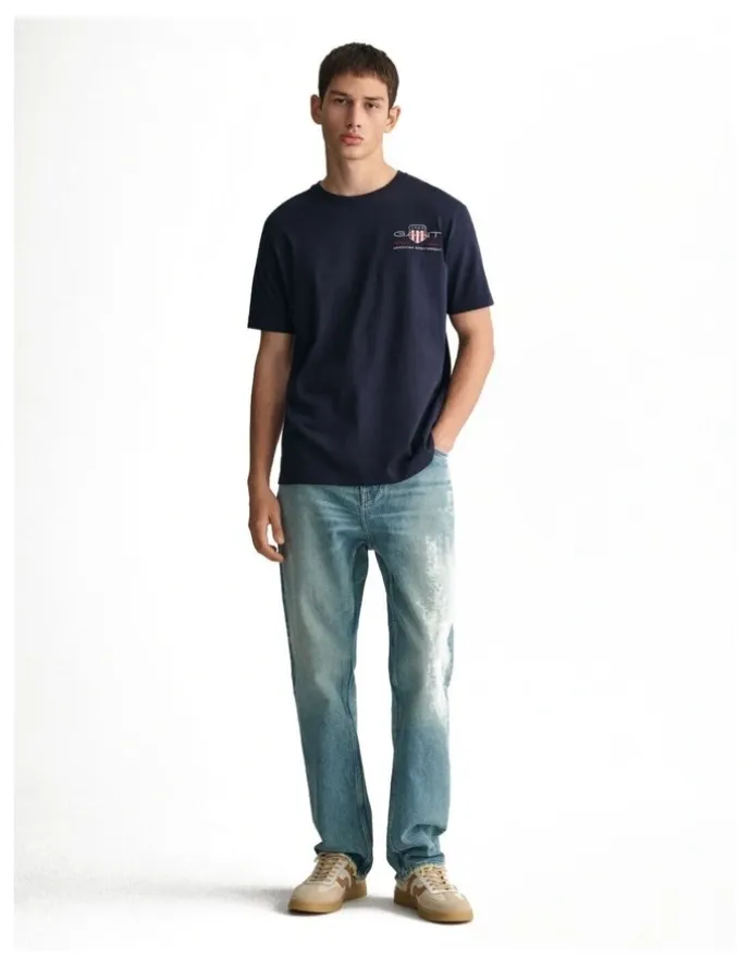 Gant Embroidered Archive Shield T-Shirt in Evening Blue