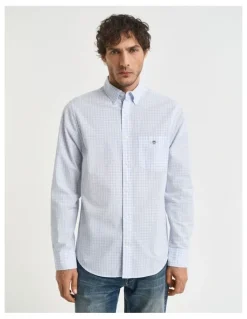Gant Regular Fit Gingham Poplin Shirt in Light Blue
