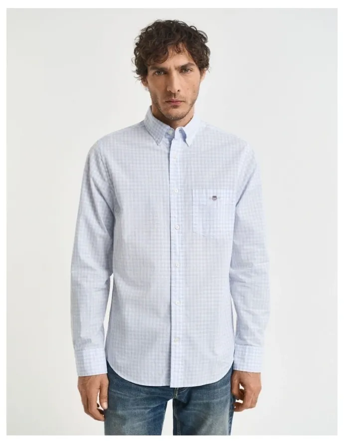 Gant Regular Fit Gingham Poplin Shirt in Light Blue