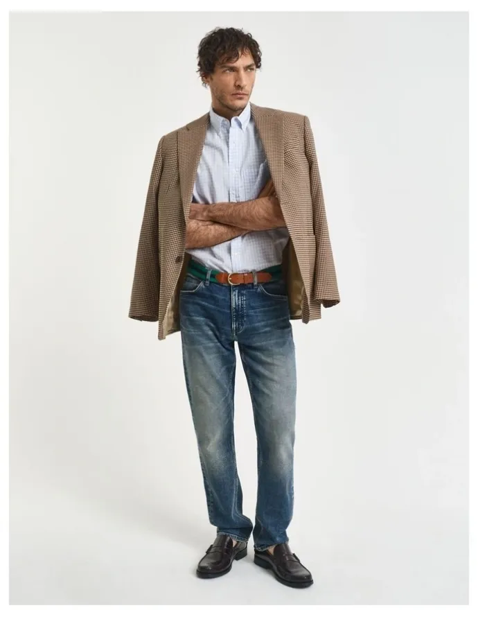Gant Regular Fit Gingham Poplin Shirt in Light Blue