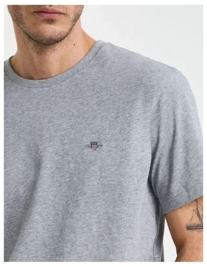 Gant Regular Fit Shield T-Shirt in Grey Melange