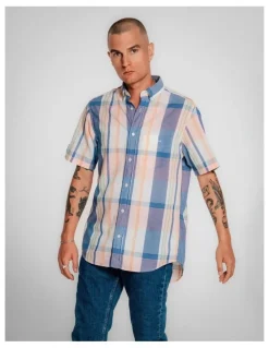Gant Regular Fit Short Sleeve Madras Shirt in Eggshell