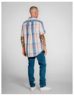 Gant Regular Fit Short Sleeve Madras Shirt in Eggshell