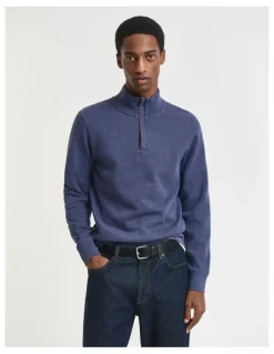 Gant Sacker Rib Half-Zip Sweatshirt in Dark Jeans blue Melange