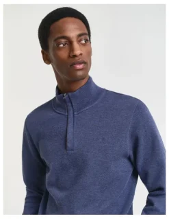 Gant Sacker Rib Half-Zip Sweatshirt in Dark Jeans blue Melange