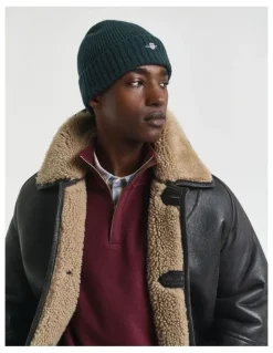 Gant Shield Wool Beanie in Tartan Green