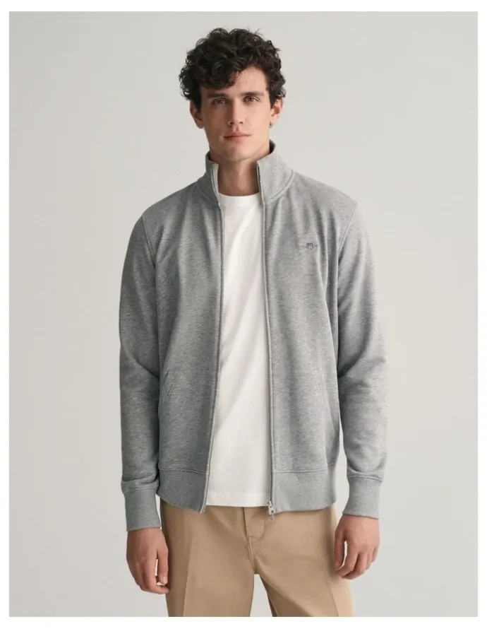 Gant Shield Zip Sweatshirt in Grey Melange